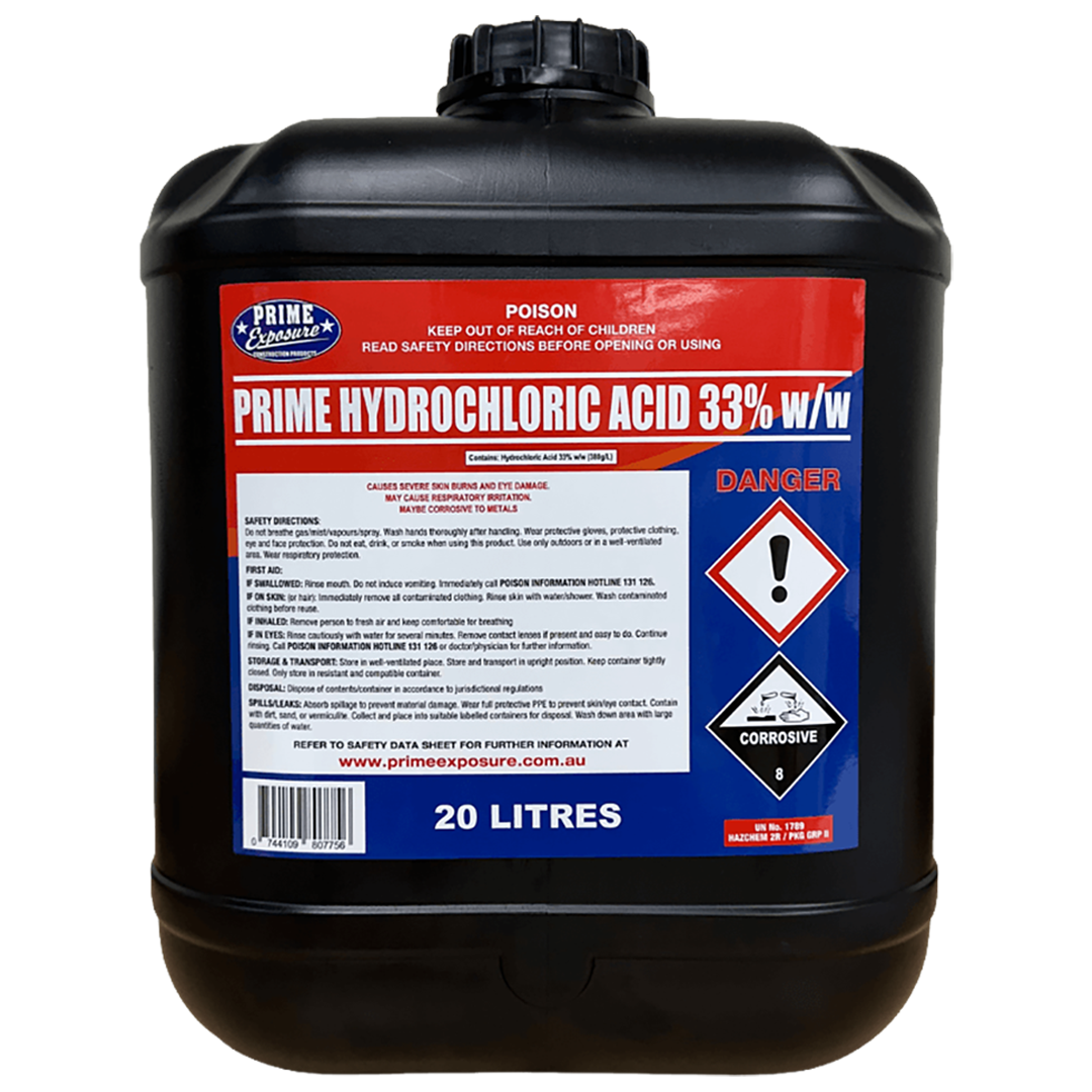 Hydrochloric acid 33 percent for concrete surface preparation, acid etching and concrete cleaning before sealing