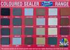 Prime colour chart displaying coloured concrete sealer shades for decorative concrete sealing and resurfacing projects
